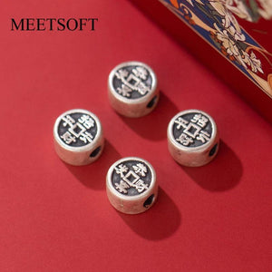 Vintage S999 Silver Cat Fish Spacer Beads Charms for DIY Bracelets