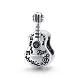 925 Silver Vintage Bass Violin Music Guitar Charms Beads Pendant