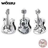 925 Silver Vintage Bass Violin Music Guitar Charms Beads Pendant