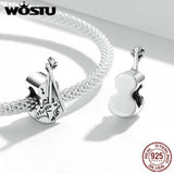 925 Silver Vintage Bass Violin Music Guitar Charms Beads Pendant