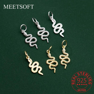 S925 Sterling Silver Zodiac Snake Pendant 14K DIY Punk Charms
