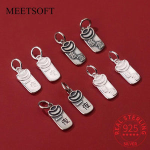 Vintage S925 Sterling Silver Square Tag Charms DIY Fine Accessories