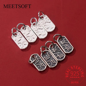 Vintage S925 Sterling Silver Square Pendant Charms DIY Jewelry Drop