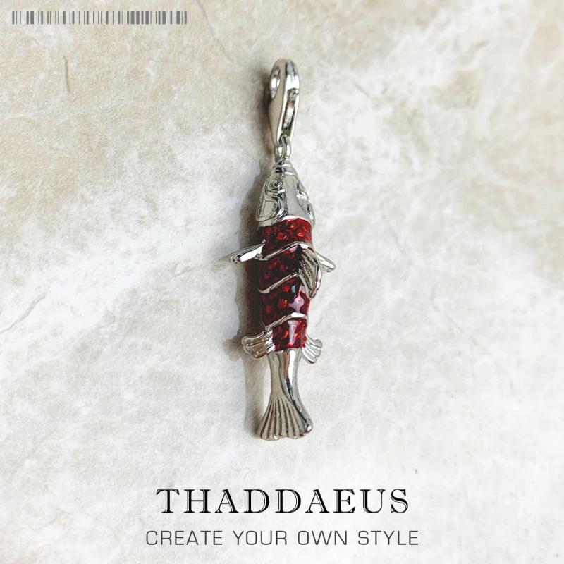 Red Fish Charm Pendant 925 Sterling Silver DIY Jewelry Lucky Accessories