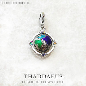 Vintage Rotating Globe Charm 925 Sterling Silver Pendant