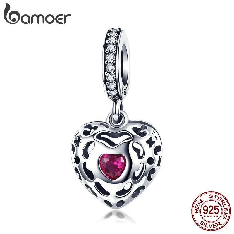 925 Silver Happiness Heart Pink CZ Pendant Charms DIY Jewelry