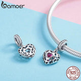 925 Silver Happiness Heart Pink CZ Pendant Charms DIY Jewelry