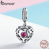 925 Silver Happiness Heart Pink CZ Pendant Charms DIY Jewelry