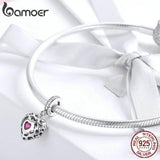 925 Silver Happiness Heart Pink CZ Pendant Charms DIY Jewelry