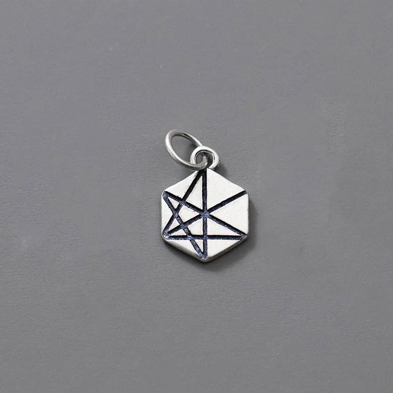 S925 Silver Hexagon Geometry Pendant Charms for DIY Jewelry