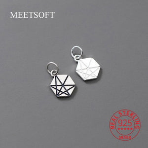 S925 Silver Hexagon Geometry Pendant Charms for DIY Jewelry