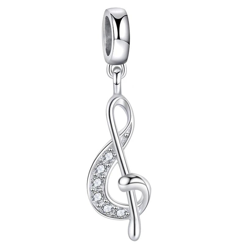 925 Silver Musical Note Pendant Beads Zircon Charms for Bracelet Jewelry