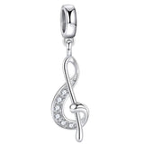 925 Silver Musical Note Pendant Beads Zircon Charms for Bracelet Jewelry