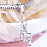 925 Silver Musical Note Pendant Beads Zircon Charms for Bracelet Jewelry