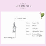Sweet Cat Dangle Charm 925 Silver Zircon Beads DIY Bracelet Jewelry FIC1162