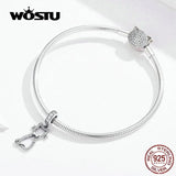 Sweet Cat Dangle Charm 925 Silver Zircon Beads DIY Bracelet Jewelry FIC1162