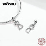 Sweet Cat Dangle Charm 925 Silver Zircon Beads DIY Bracelet Jewelry FIC1162