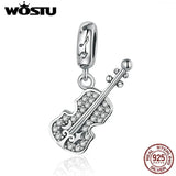 925 Silver Violin Guitar Music Bead Charms Pendant Jewelry