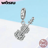 925 Silver Violin Guitar Music Bead Charms Pendant Jewelry