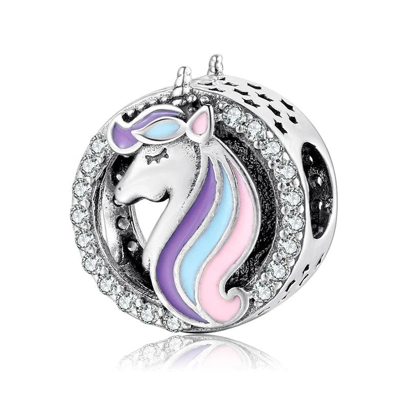 925 Silver Pink CZ Flamingo Charm Bead for Bracelets