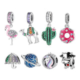 925 Silver Pink CZ Flamingo Charm Bead for Bracelets