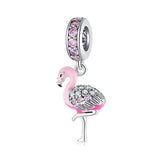 925 Silver Pink CZ Flamingo Charm Bead for Bracelets