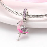 925 Silver Pink CZ Flamingo Charm Bead for Bracelets
