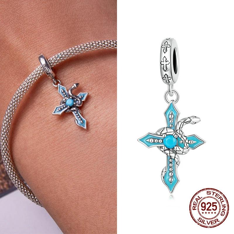 925 Sterling Silver Snake Cross Pendant for Women