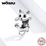 925 Sterling Silver Cat Dangles Charms for Bracelet & Necklace Pendant