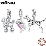 925 Silver Pet Pendant Bulldog Poodle Dalmatian Charms DIY Necklace Gift
