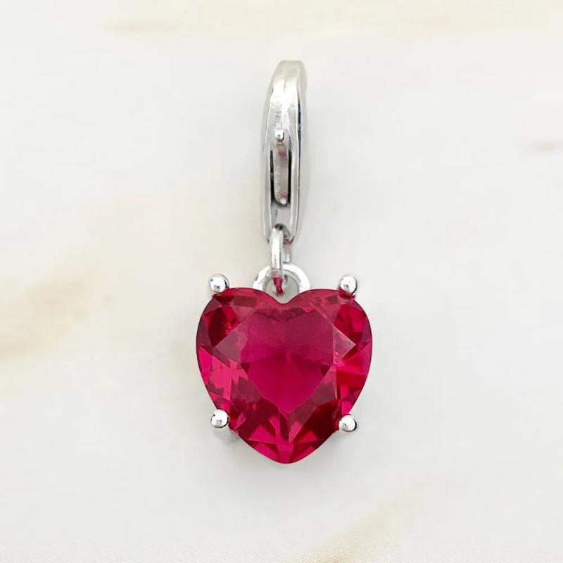 Red Stone Heart Charms Pendant 925 Silver Jewelry for Women Girls