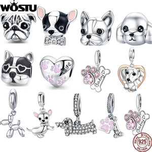 925 Sterling Silver Dog Bulldog Dangle Charms Fit Bracelet DIY Jewelry