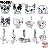 925 Sterling Silver Dog Bulldog Dangle Charms Fit Bracelet DIY Jewelry