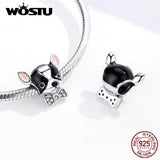 925 Sterling Silver Dog Bulldog Dangle Charms Fit Bracelet DIY Jewelry