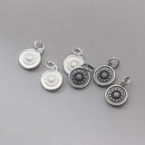 S925 Sterling Silver Sunflower Round Pendant Charms DIY Making Supplies