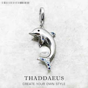 Dolphin Pearl 925 Sterling Silver Dangle Charm Pendant Summer Jewelry