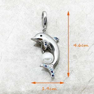 Dolphin Pearl 925 Sterling Silver Dangle Charm Pendant Summer Jewelry