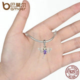 925 Silver Purple Dragonfly Hanging Insects Charms DIY Jewelry SCC048