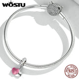 925 Silver Double Pink Love Heart Bead Pendant