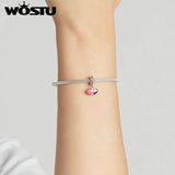 925 Silver Double Pink Love Heart Bead Pendant