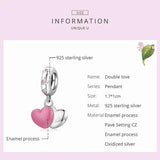 925 Silver Double Pink Love Heart Bead Pendant