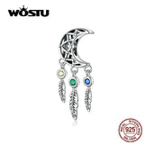 925 Silver Moon & Stars Dangle Charm Zirconia Beads DIY Bracelet Women