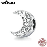 925 Silver Moon & Stars Dangle Charm Zirconia Beads DIY Bracelet Women