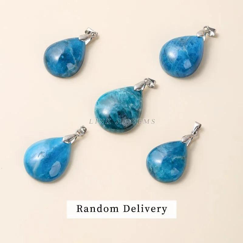 5 Pcs Natural Apatite Stone Water Drop Shape Pendants Charms for Jewelry Making