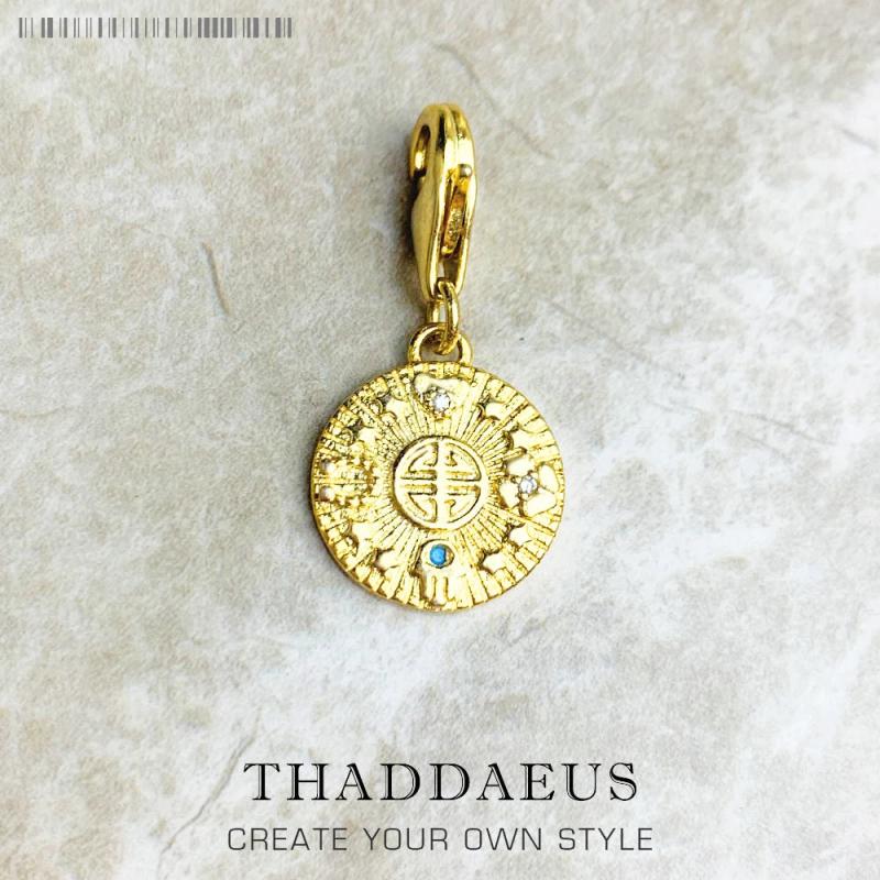 Golden Lucky Coin Charm Pendant 925 Silver Vintage Pure Happiness Gift
