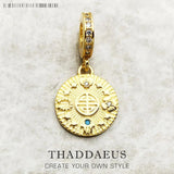 Golden Lucky Coin Charm Pendant 925 Silver Vintage Pure Happiness Gift