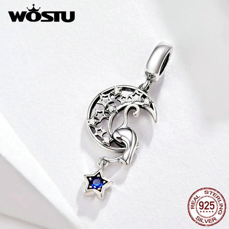 Stars Moon Dangle Charm 925 Sterling Silver Beads Bracelet Pendant