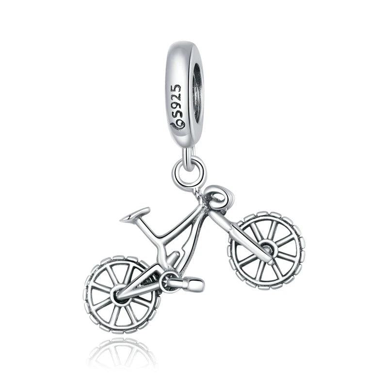 925 Silver Bike Shape Pendant Crystal Charms for Jewelry DIY Gift