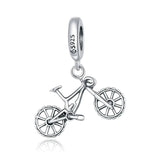 925 Silver Bike Shape Pendant Crystal Charms for Jewelry DIY Gift