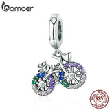 925 Silver Bike Shape Pendant Crystal Charms for Jewelry DIY Gift